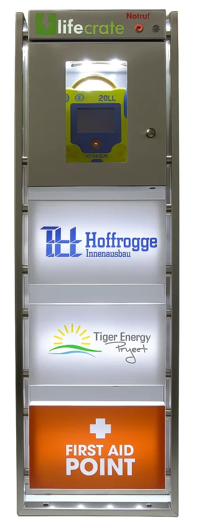 Ein Verkaufsautomat mit einem auffälligen Schild mit der Aufschrift „Leben – Erschaffen“, das Inspiration und den Akt der Schöpfung symbolisiert.